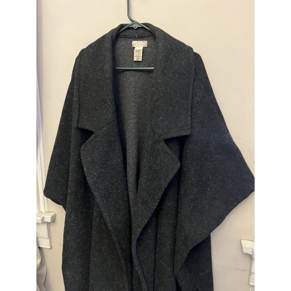 Free People Women’s One Size Black Grey Sleeveless Shoulder Cardigan Cape Boho - Picture 6 of 8